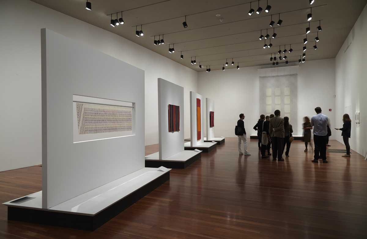 Installation view of 'On the Grid: Textiles and Minimalism.'