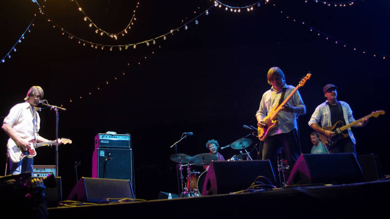Stephen Malkmus, Scott Kannberg and Mark Ibold of the band Pavement perform during day three of the Coachella Valley Music & Arts Festival 2010 