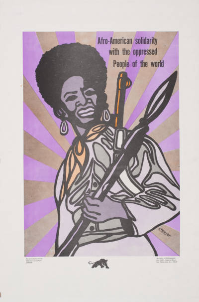 Emory Douglas, Afro-American Solidarity with the Oppressed People of the World, 1969. Poster, 22.75 x 14.875 in. Collection of the Oakland Museum of California. All Of Us Or None Archive. Gift of the Rossman Family.