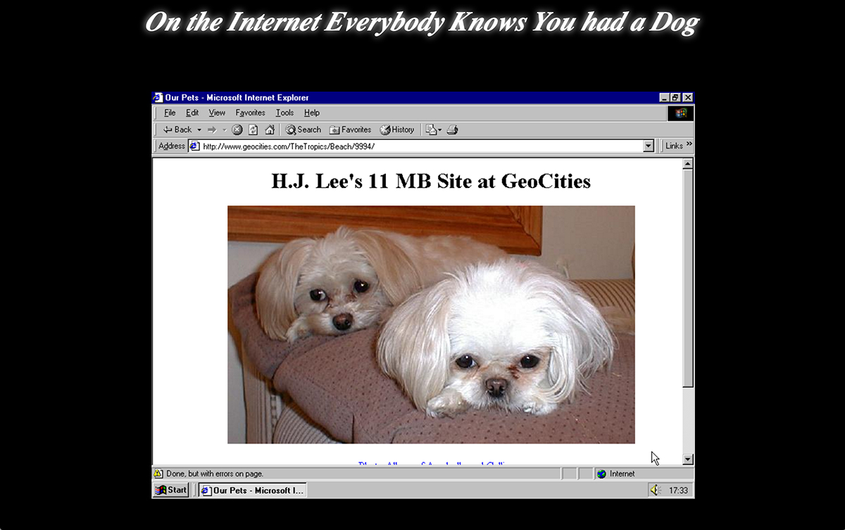 Screen capture from Olia Lialina's 'on the internet everybody knows you had a dog.'