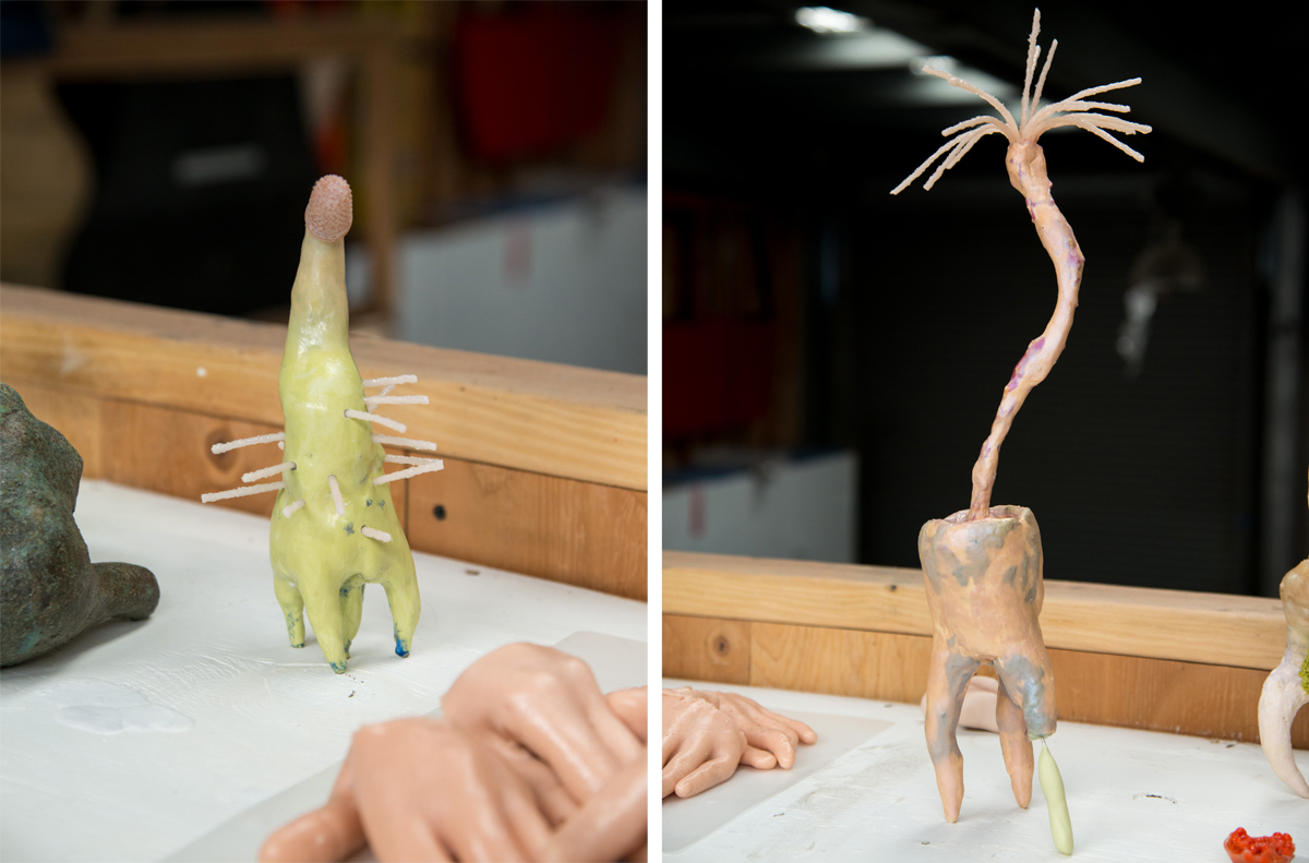 Creature-like sculptures in Lempesis' studio.