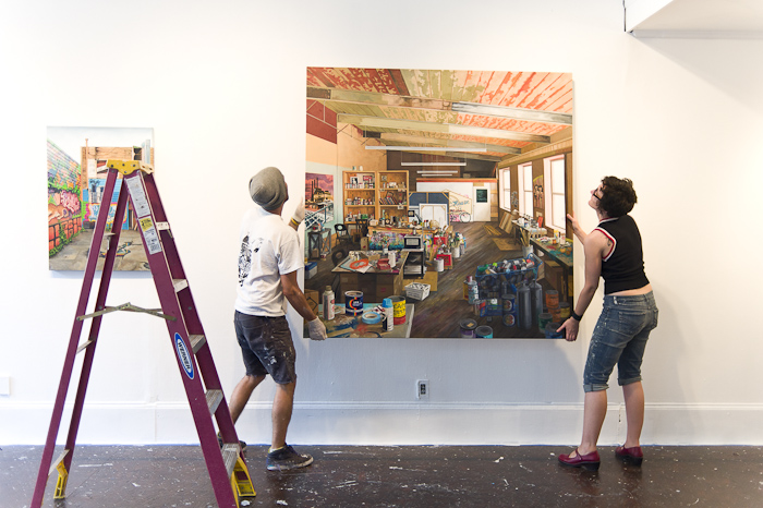 Jessica Hess and Spencer Keeton Cunningham installing of 'It Finds You' at White Walls.