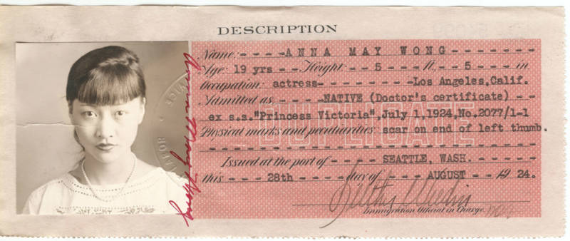 Anna May Wong - Certificate of Identity from the National Archives