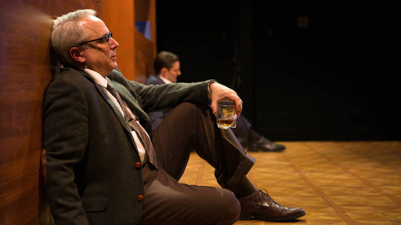 George (David Sinaiko) thinks of rodents and humans as Nick (Josh Schell) stays drunk in The Shotgun Players' production of 'Who's Afraid of Virginia Woolf?' by Edward Albee.