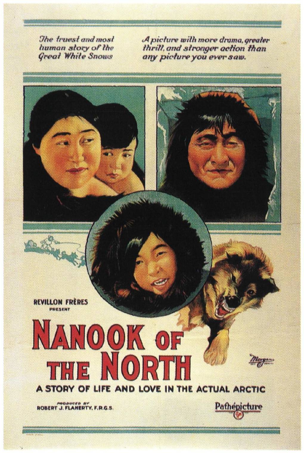 Promotional poster for 'Nanook of the North,' directed by Robert J. Flaherty, 1922.
