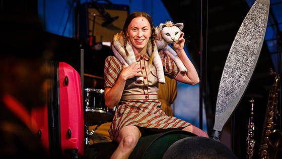 Lily (Katy Owen) reunites with her cat in Kneehigh's production of '946: The Amazing Story of Adophus Tips' at the Berkeley Rep.