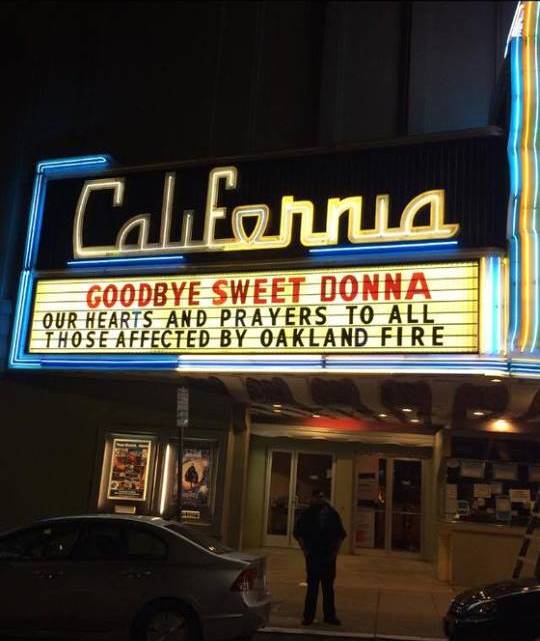 The marquee at Landmark's California Theater in Berkeley after Kellogg's death was confirmed. Kellogg used to work at the theater