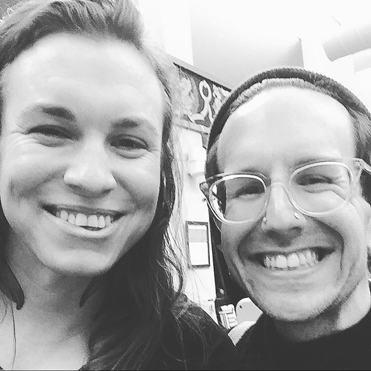 Em (right) with Laura Jane Grace of the band Against Me!, who issued a widely-read remembrance of Em.