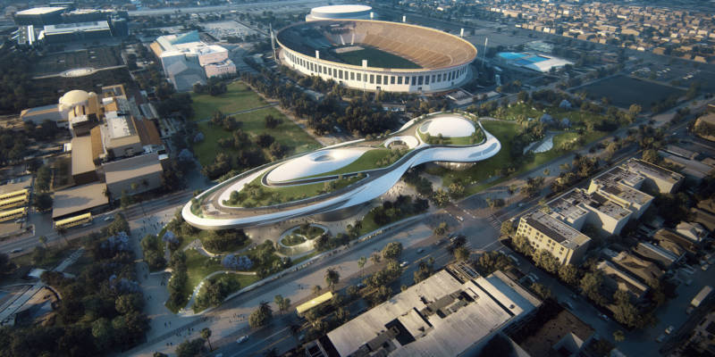 A concept design of the Lucas Museum at its future location in South Los Angeles