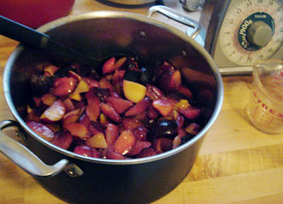put plums in 5-quart stockpot