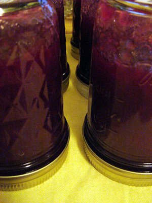 plum jam jars turned over