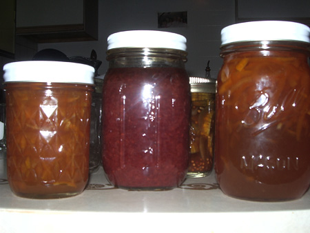 Homemade jams and pickles from the pantry
