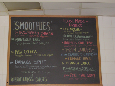 menu at slice smoothie bar