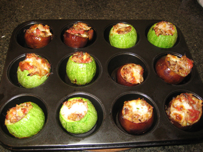 grilled squash and eggplant in muffin tin