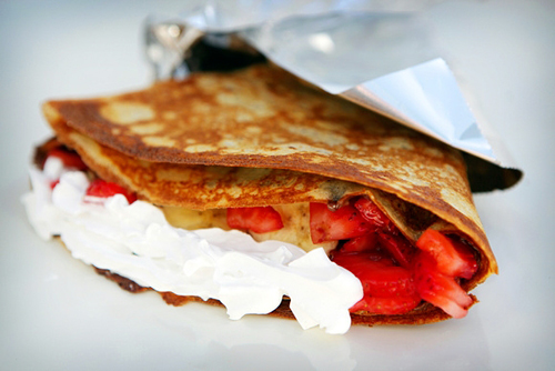 nutella strawberry banana with whipped cream crepe