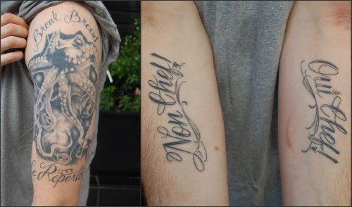 Chad Newton shows off his two food-related tattoos