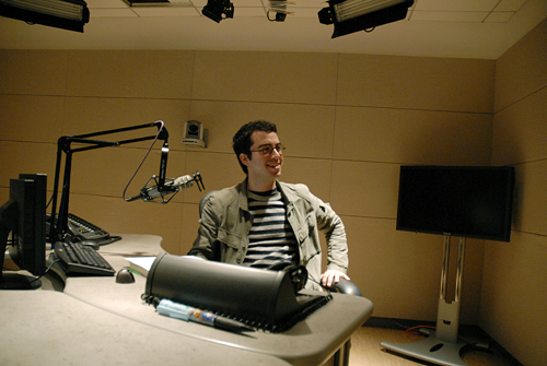 Jonathan Safran Foer in KQED radio studio waiting to read from his book Eating Animals