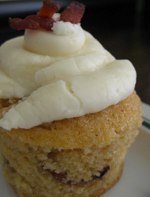 Check out the small strips of bacon throughout the cupcake itself!