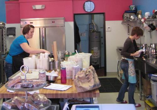 Inside the open-kitchen at Cups and Cakes