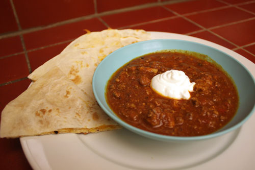 Chili with Cheese Quesadillas