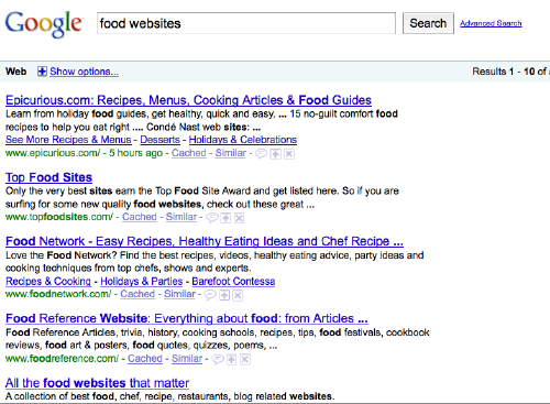 food website google search
