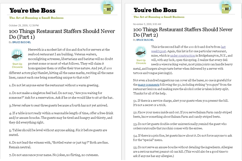 100 Things Restaurant Staffers Should Never Do. By Bruce Buschel
