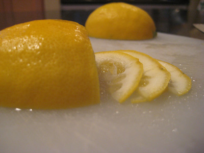 slicing the lemon