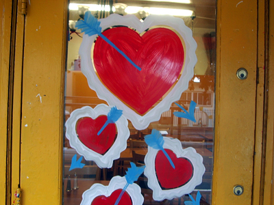 valentine hearts on door