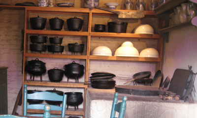 old cast iron pans at sutter's fort