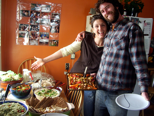 Christina and Gavin and the lunch spread.