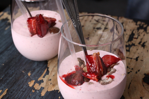 Slow Roasted Strawberry Milkshake with Crushed Malt Balls