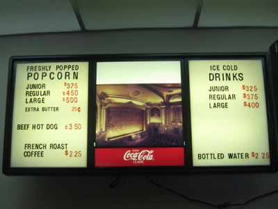 concession menu at the Grand Lake