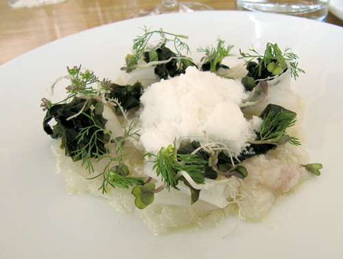 halibut tartare with coriander snow at commis