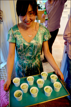 kyoko serves up green garbanzo soup