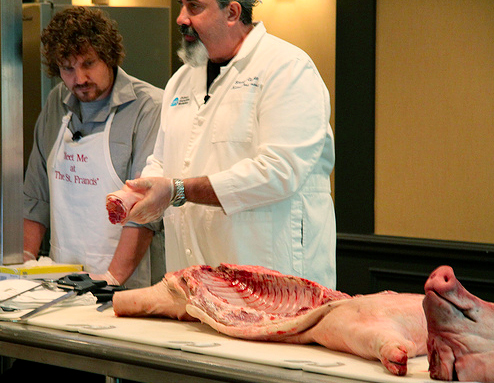 SF Chef 2010, Seminar - Going whole hog - Stephen Gerike cutting off the trotters-photo by bonnibella