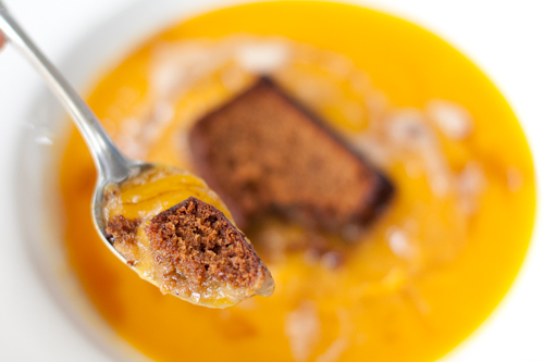 Butternut Squash Soup with Gingerbread and Brown Butter