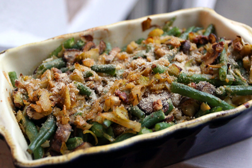 Green Bean Casserole with Fennel, Leeks, Pernod and Toasted Stuffing