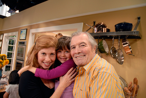 Jacques Pepin with his daughter, Claudine and granddaughter, Shorey on the set of Essential Pepin. Photo by Wendy Goodfriend