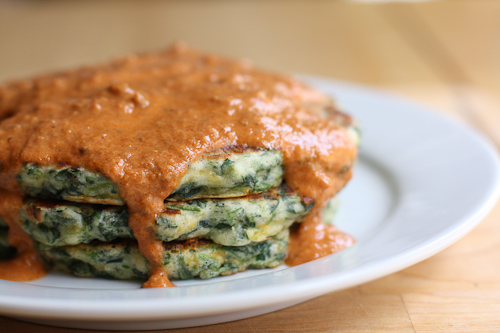 Spinach-Cheddar Pancakes with Sundried Tomato Cream