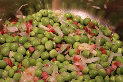 Mixing in the peas