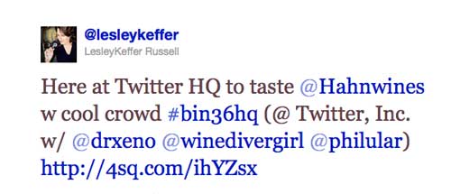 tweet from Twitter wine tweetup bin36hq