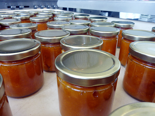 Jars of apricot preserves