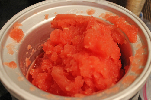 watermelon slushie in the ice cream maker