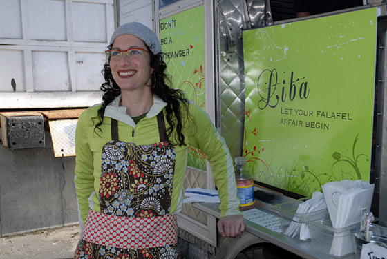 Gail in front of Liba Falafel truck. Photo by Wendy Goodfriend