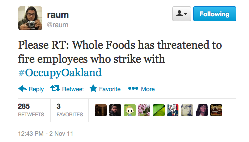 Tweet about Whole Foods Market and General Strike