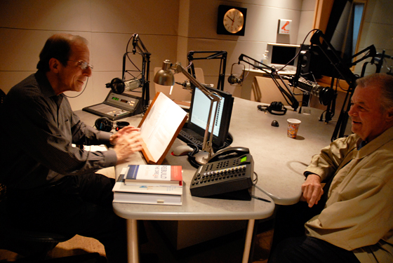 Michael Krasny interviews Jacques Pépin on Forum. Photo: Wendy Goodfriend