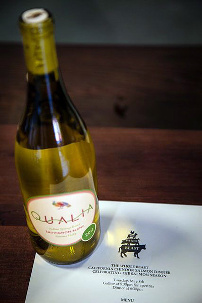 Qualia Wines Sauvignon Blanc is served with salmon skin and eggs, but their reds stand up to the salmon fillets and belly meat.