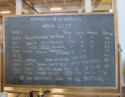 Wine Menu at Dogpatch WineWorks