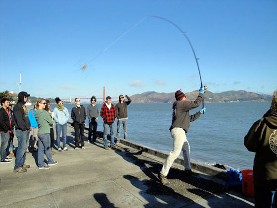 Kirk Lombard demonstrates the cast at his Saturday morning Coastal Fishing/Foraging Tour.