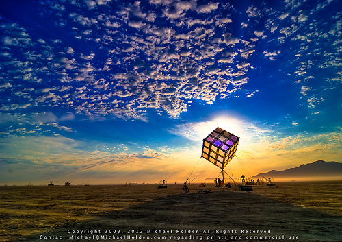 Groovik's Cube, Sunrise, Burning Man 2009. Photo Credit: Michael Holden